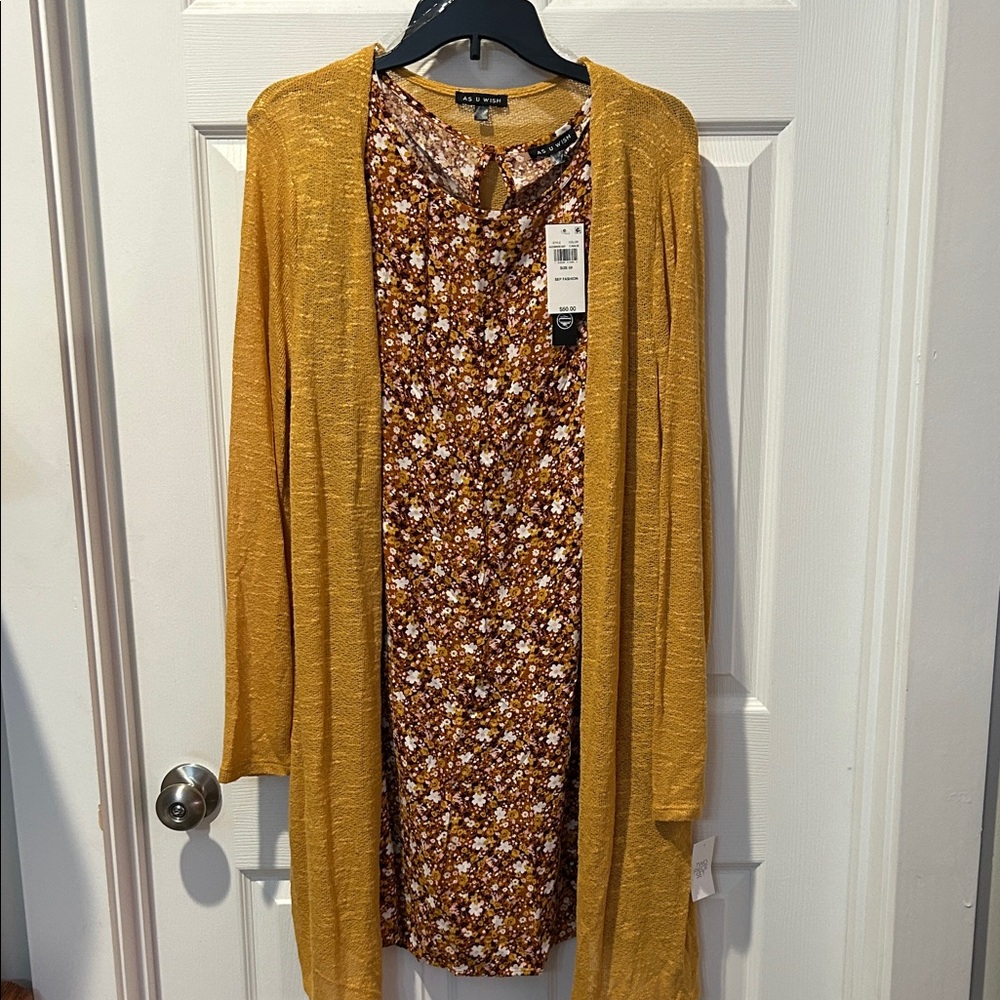 As U Wish Floral Dress with Mustard Accents